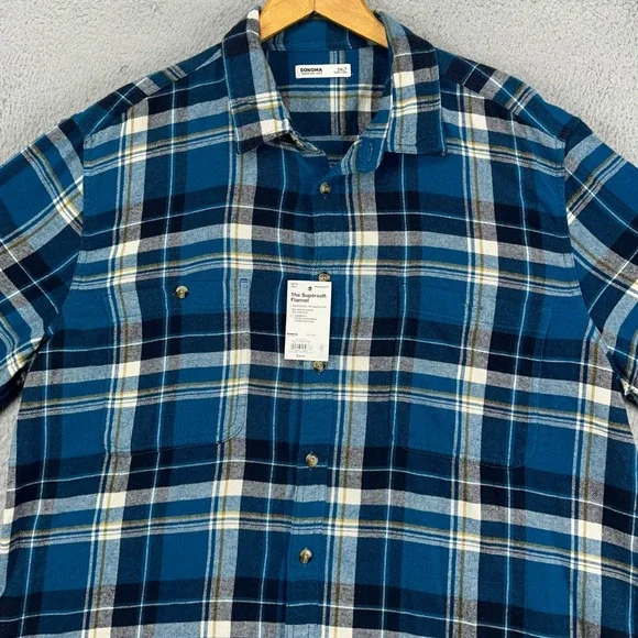 Sonoma Shirts Sonoma Mens Button Up Shirt 2xlt Tall Blue Plaid
